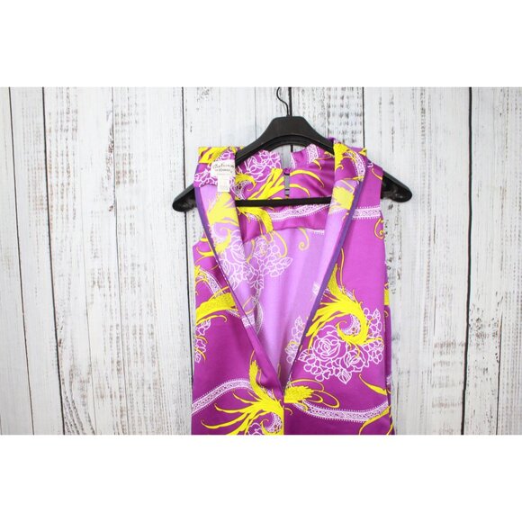 Vintage Sun Fashions of Hawaii Purple Floral Print Chinese Style Dress Pants 10 - Picture 8 of 16